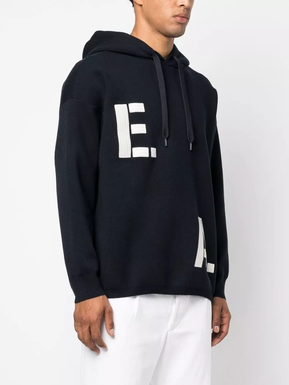 Affordable Emporio Armani logo-applique knitted hoodie Men 0114